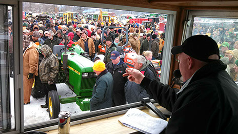Each year we conduct the Voelker Spring auction in Big Rapids, Michigan. 8 auctioneers selling brands like John Deere, New Holland, Case Interna